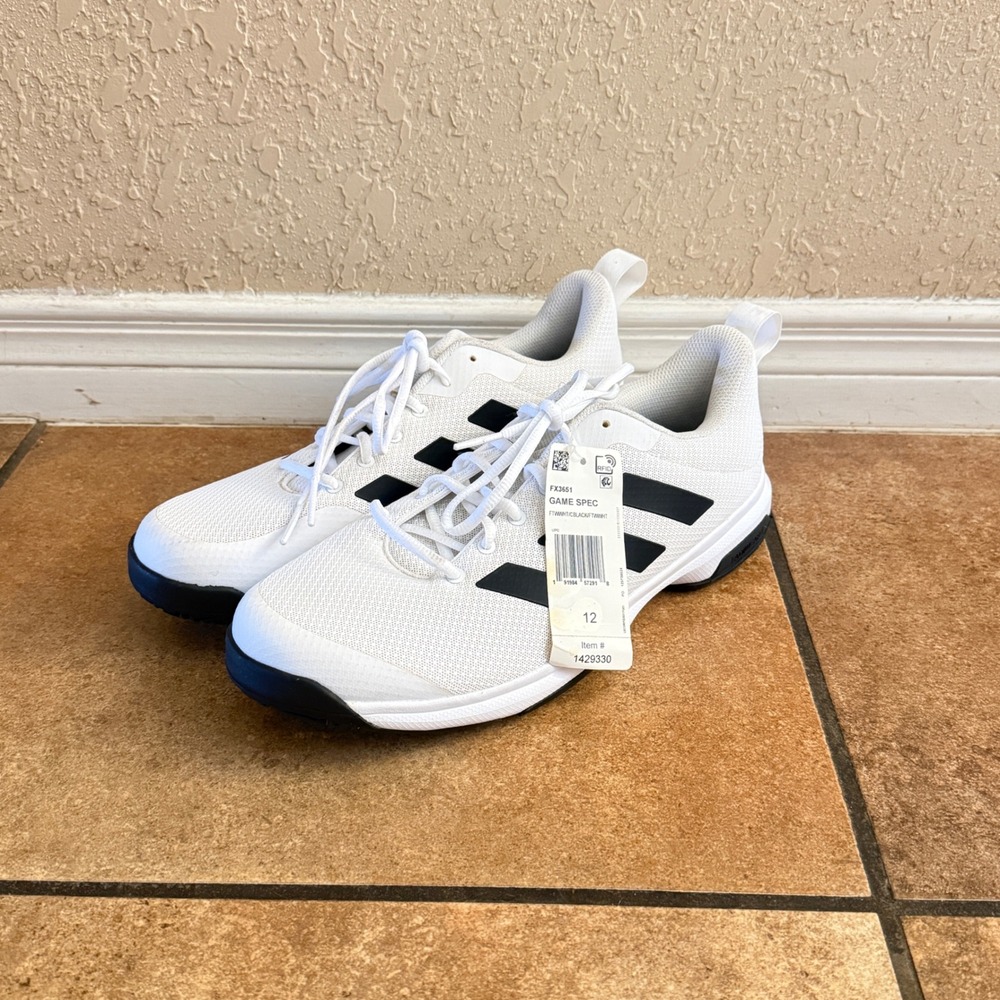 Adidas Game Spec Mens Tennis Shoes White Black FX3651 Athletic Sneakers Size 12